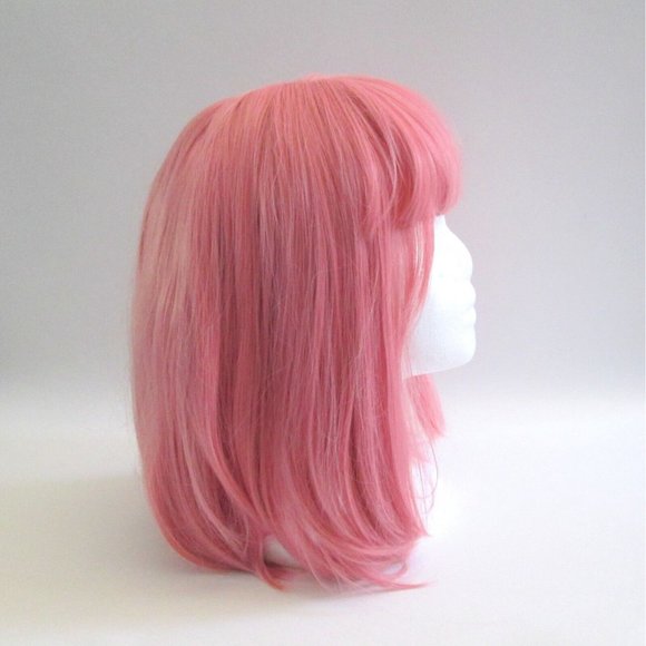 Pink Synthetic Hair Women Wig Bob Style With Bangs Lace Undercap Bubblegum Pink - Picture 2 of 10